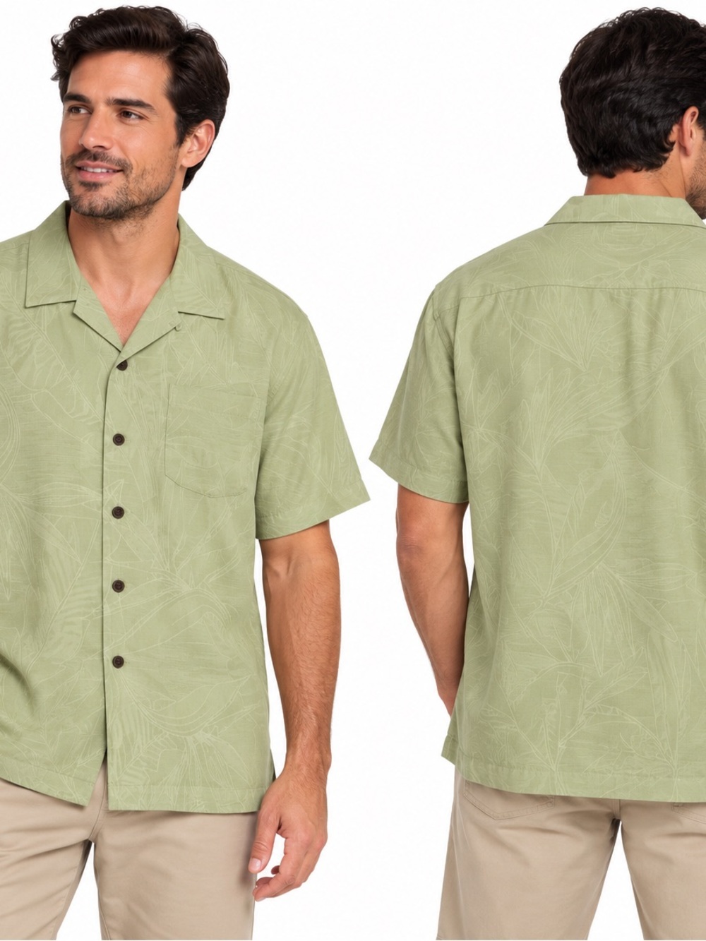 Tommy Bahama Sage Green Short-Sleeve Camp Shirt size L